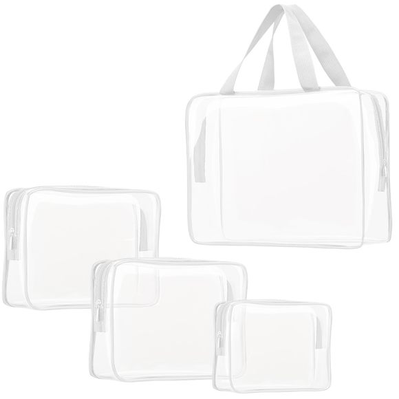4pcs Crystal Clear Pvc Travel Toiletry Bag Kit For Women Men, Waterproof Vinyl🥸 - Picture 1 of 7